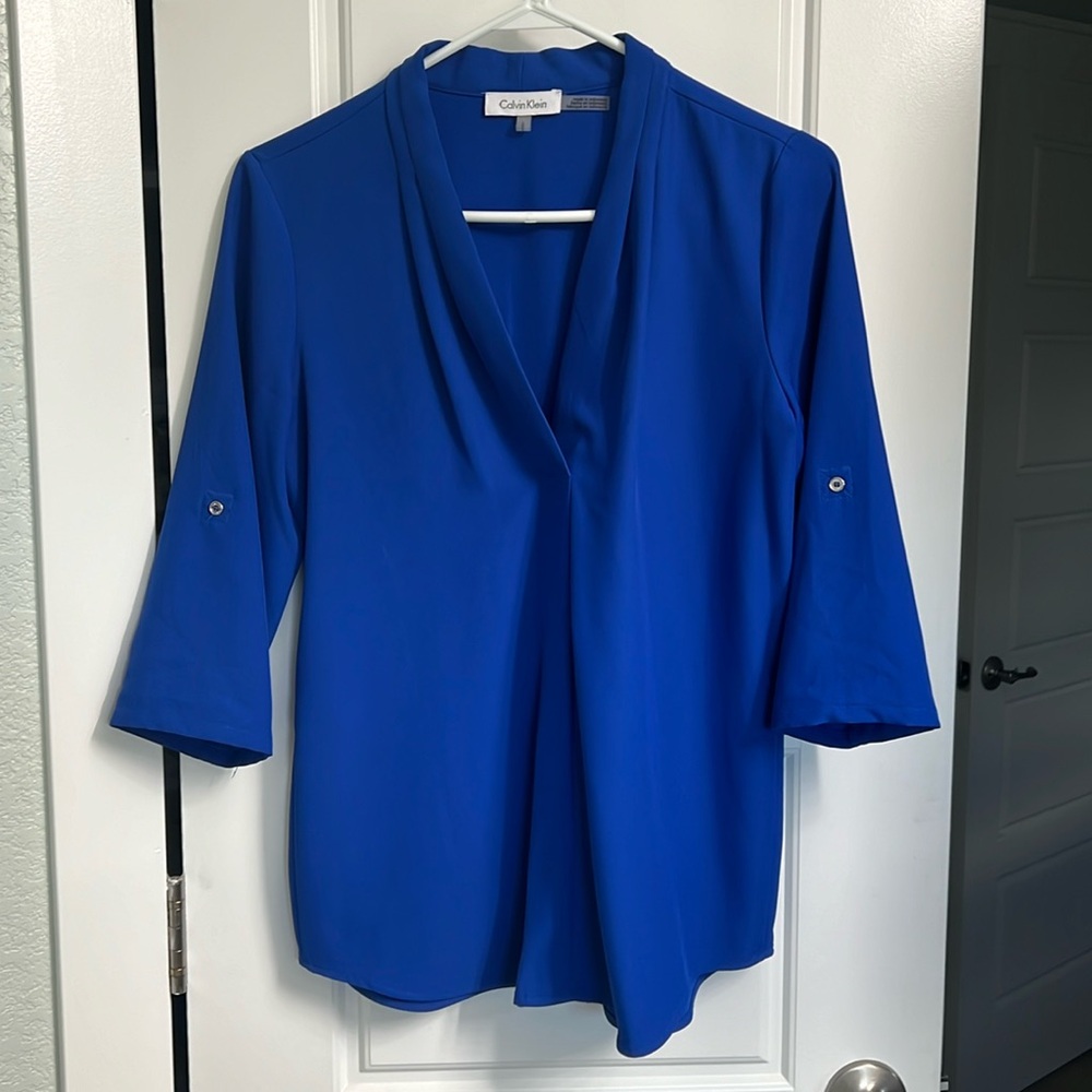 Women’s Large Blue Calvin Klein Button-Sleeve Top
